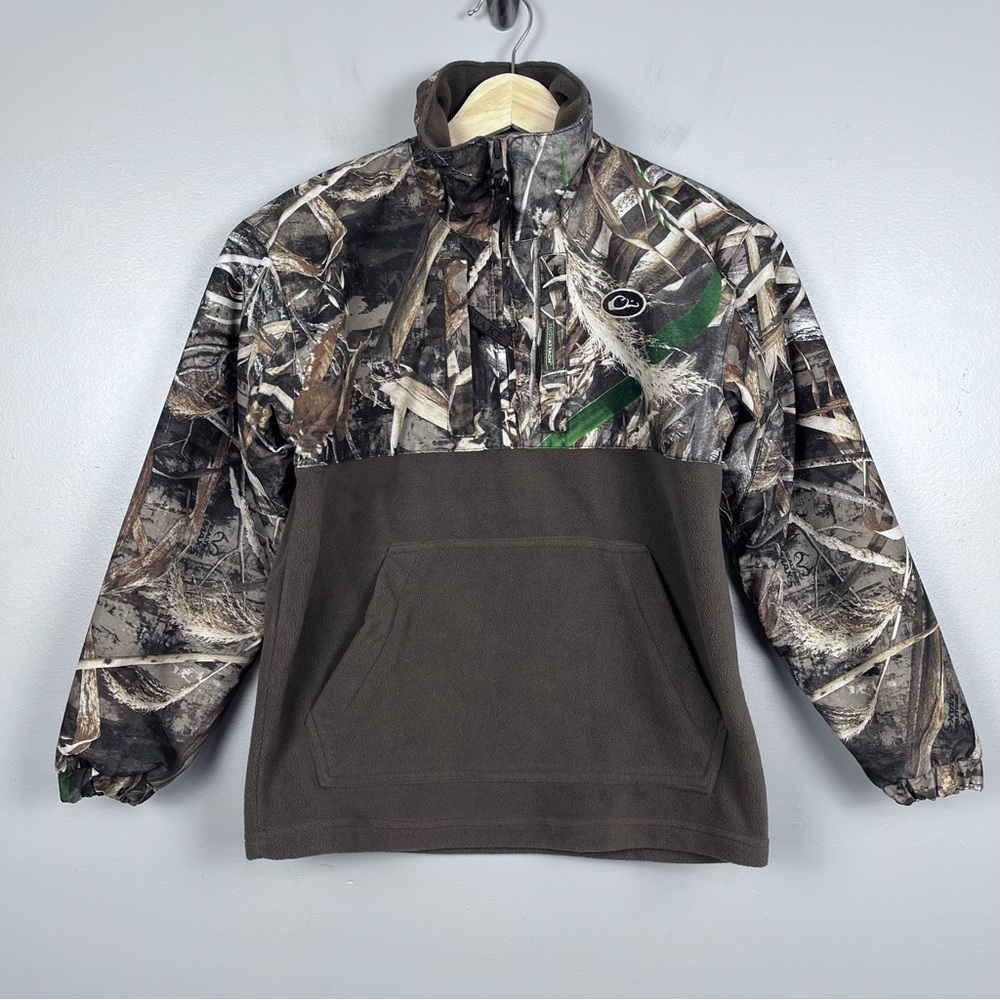Drake Water Fowl Youth MST Guardian Eqwader Camo Fleece 1/4 Zip Pullover Size 10